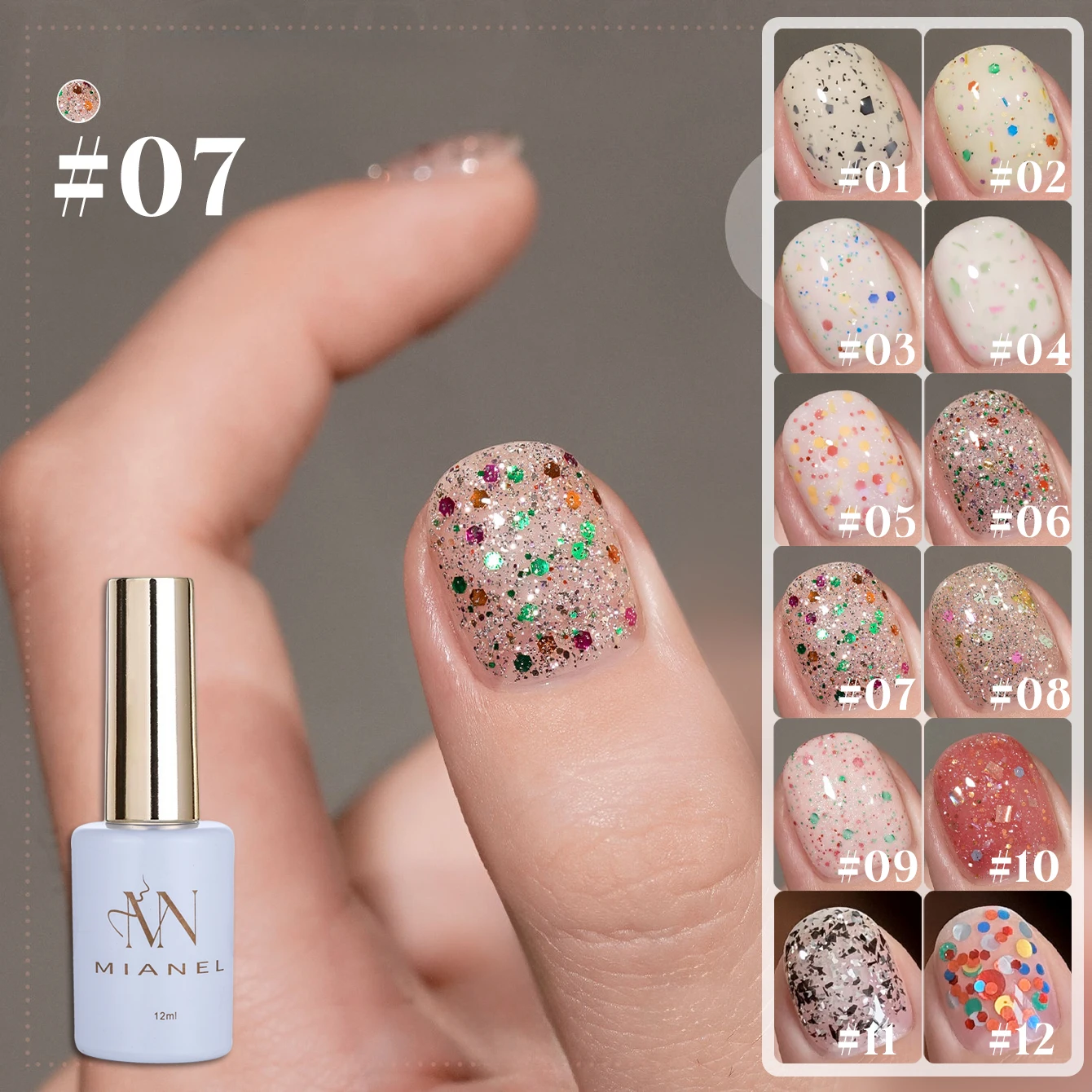 MIANEL 12ML Winter-Nagellack Bunter Polka-Dot-Jelly-Gel-Nagellack Kleiner Duft-Stil Eierschalen-Pailletten-Nagellack 1-12 Stück Image