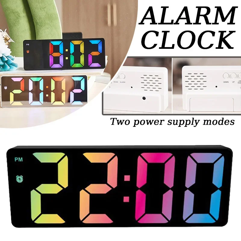 LED Color Display Alarm Clock Minimalist Bedside Alarm Clock Digital Display Intelligent Clock Rainbow Electronic LED Clocks