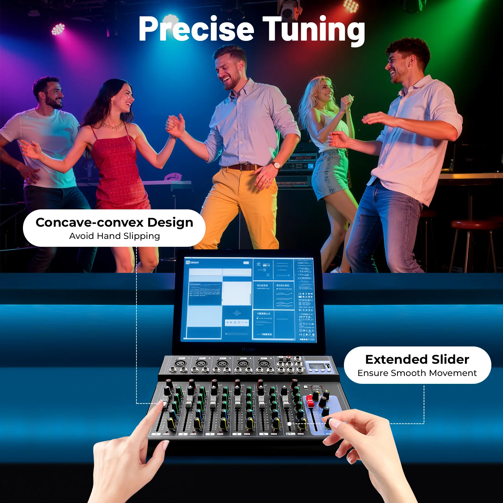 Professioneller 7-Kanal-Audiomixer mit 48-V-Phantomspeisung, USB/XLR/TRS-Eingängen für Live-Musik, Karaoke, Studioaufnahmen und DJ Image