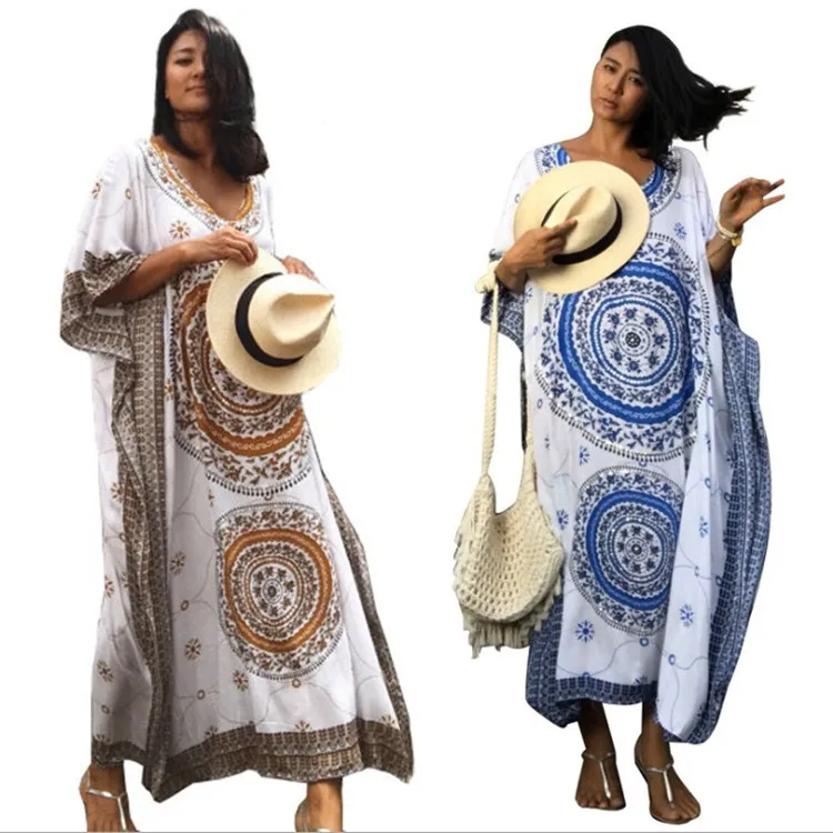 Plus Size-Kaftan-Kleider für Damen, Badeanzug in Übergröße, V-Ausschnitt, Fledermaus-Kleid, lockere Passform, marokkanische Kaftan-Mumu-Kleider Image