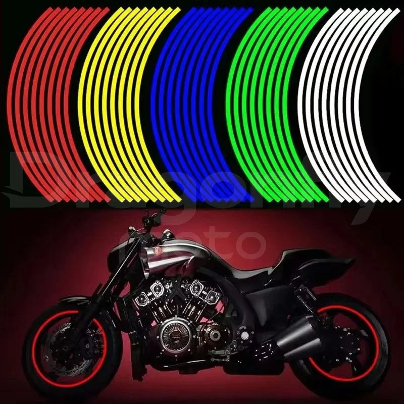 Auto-Styling-Streifen, reflektierend, für Motocross, Fahrrad, Motorrad, Radaufkleber und Abziehbilder, 17/18 Zoll reflektierendes Felgenband Image