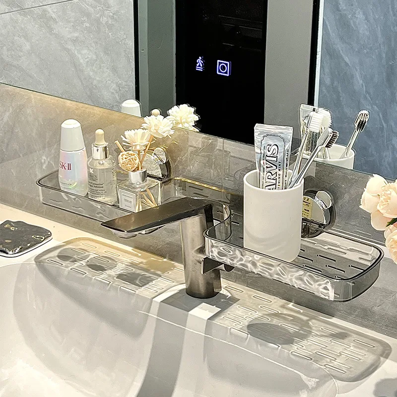 Zugängliche Luxus-Wasserhahn-Saugnapf-Lagerregal, WC, Badezimmer, Waschbecken, Aufbewahrung, Wandbehang, Badezimmer-Kosmetik-Aufbewahrung Image