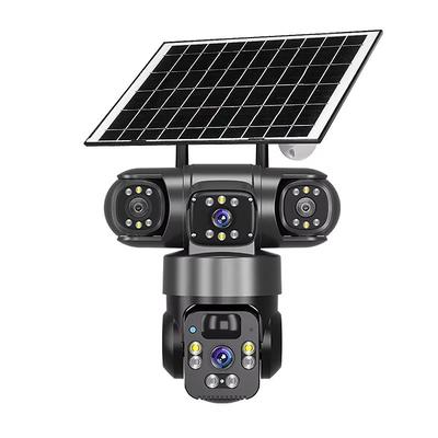 Solar Camera Outdoor Wireless WiFi Three Lens Solar Security Camera 360 Pan Tilt No Blind Spots Smart AI Human Detection Tracking Color Night Vision 2-Way Talk Siren Alarm No Cellular Needed
