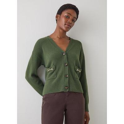 Pami Green Lambswool Cardigan Dark Khaki, Dark Khaki
