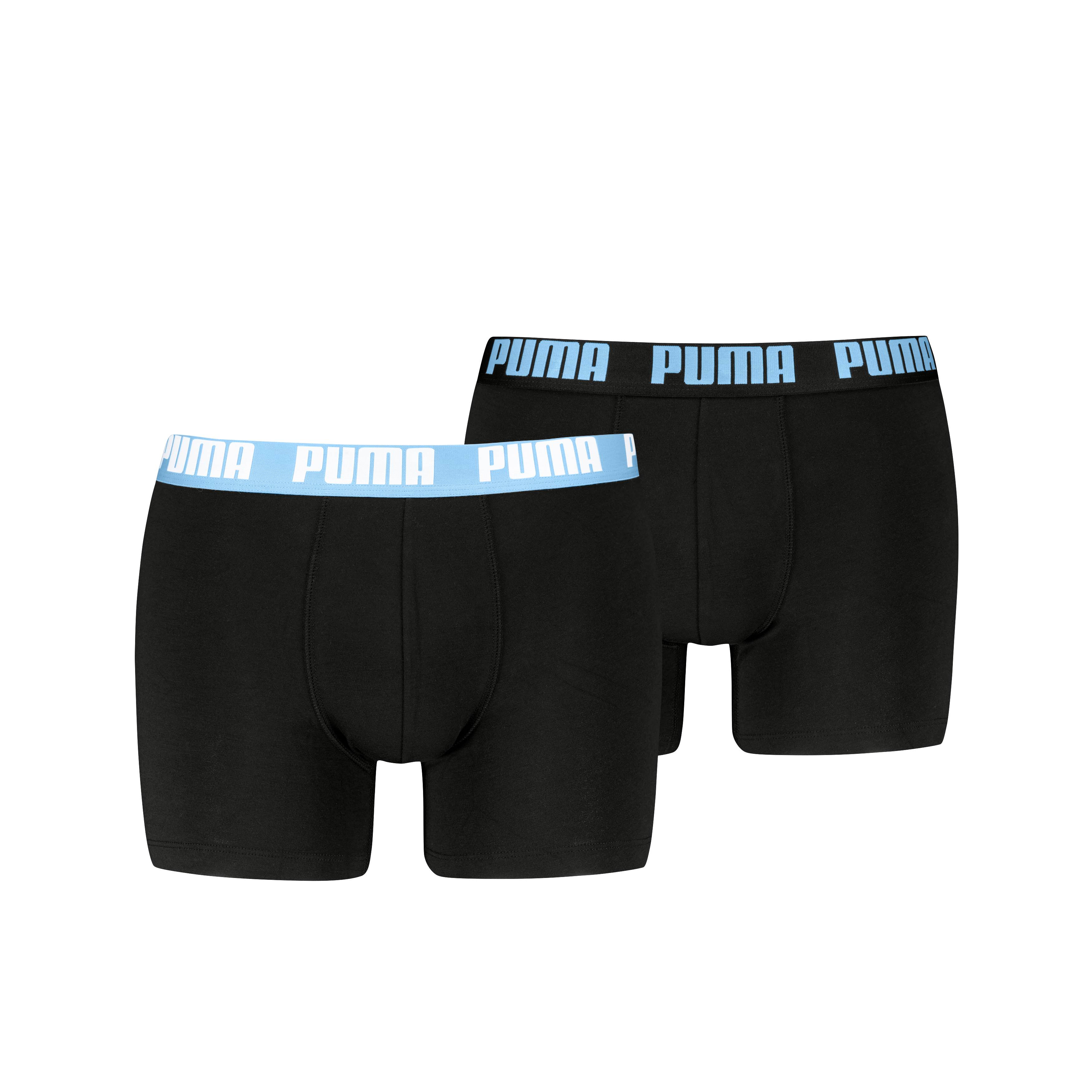 Boxershorts PUMA "PUMA MEN EVERYDAY BASIC BOXERS 2P", Herren, Gr. M, schwarz (schwarz, cool blau), Single Jersey, Obermaterial: 95% Baumwolle, 5% Elasthan, körpernah, Unterhosen, mit Logobund Image