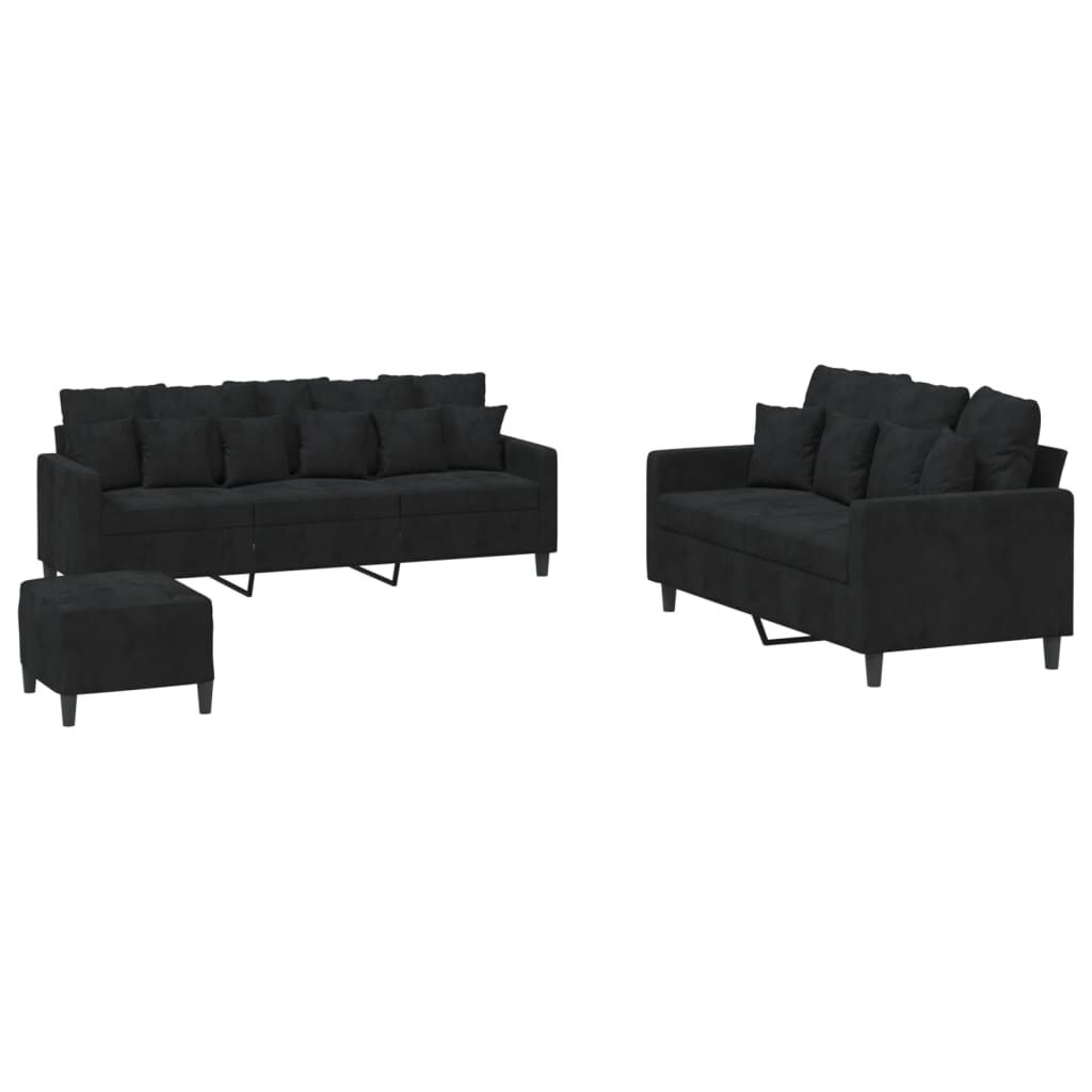 vidaXL 3-tlg. Sofagarnitur mit Kissen Schwarz Samt Image