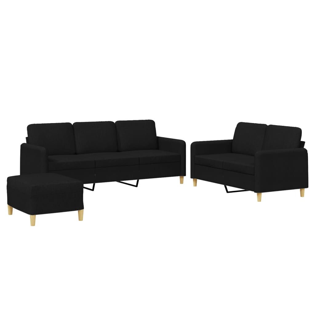 vidaXL 3-tlg. Sofagarnitur mit Kissen Schwarz Stoff Image