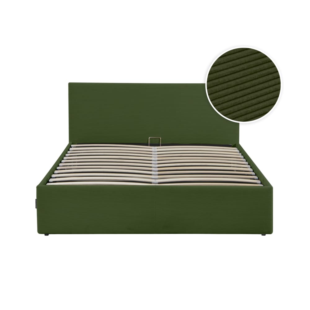 Cadre de lit avec coffre de rangement velours côtelé vert - 180x200cm