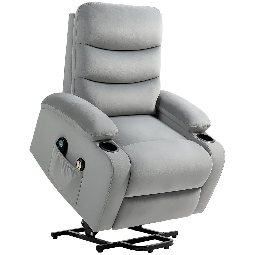 Fauteuil releveur massant chauffant inclinable velours gris clair