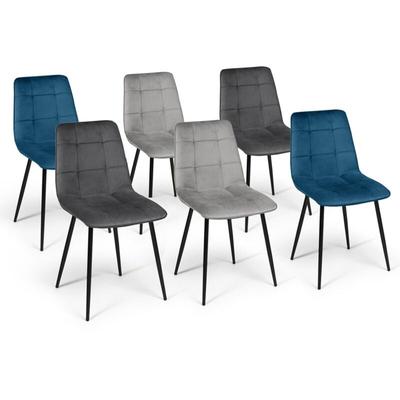 Set aus 6 Stühlen MILA aus Samt mix color blau x2, dunkelgrau x2, hellgrau x2 Image