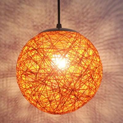 Orange Retro-Pendelleuchte, Rattan-Globus, rund, 15 cm, Kronleuchter, Lampenschirm, Image