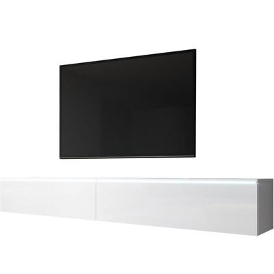 Tv Lowboard barcello Schrank Fernsehschrank 200 cm (2x100cm) mit led Weiß -Weiß Glanz - Furnix Image