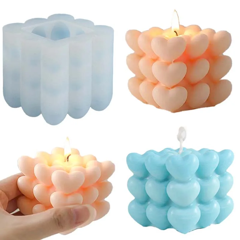 DIY herzförmige Würfel-Silikonform für Aromatherapie, Kerzen, Gips, Backen, dekoratives Kunsthandwerk, Heimdekoration, Silikonformen Image