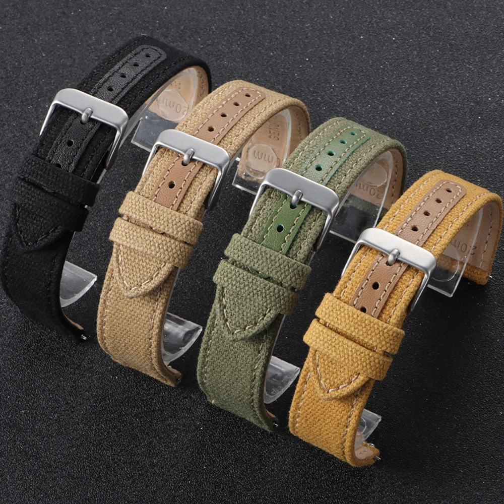 20mm 22mm Vintage Nylon Uhrenarmband Handgefertigtes Uhrenarmband Schwarz Khaki Grün Schnellverschlussarmband für Samsung für Männer und Frauen