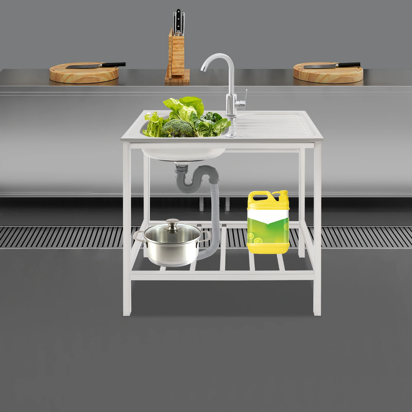 29,5*15,7*29,5 Zoll, Spüle mit Arbeitsplatte und unterer Ablage, Küchenspüle mit einer Schüssel, freistehendes Spüle, modern,