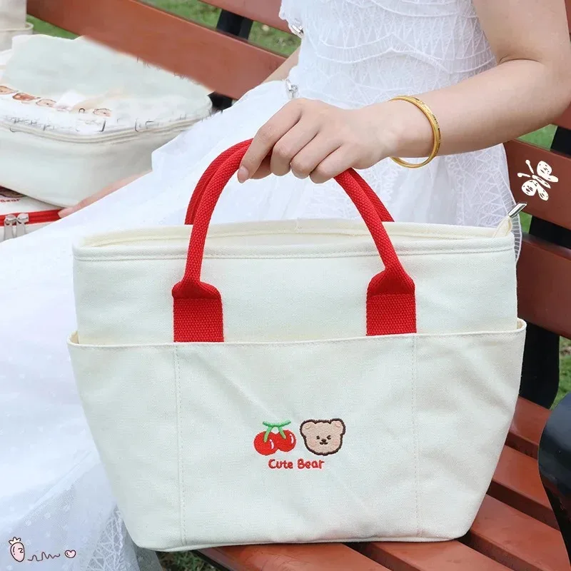1/2 Stück Bären-Lunchbox-Tasche, tragbar für Studenten, Büroangestellte, handgehalten, isolierte Lunchbox-Tasche, Picknick-Aufbewahrungstasche mit großer Kapazität Image
