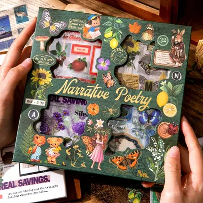 100 Stück Retro Ins Pflanzen Blumen Pilze PET gestanzte Aufkleber Album Tagebuch DIY dekorative Materialien Kinder Festival Geschenke Image