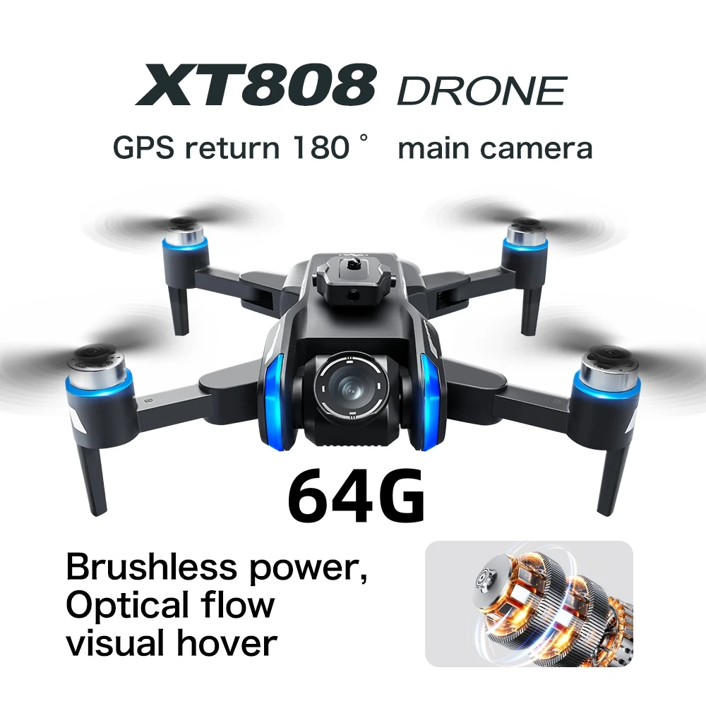 XT808 GPS 64G Bürstenlose Drohne mit bildschirmgesteuerter Profissional HD Dual-Kamera Hindernisvermeidung Faltbarer Quadcopter Eders Spielzeug