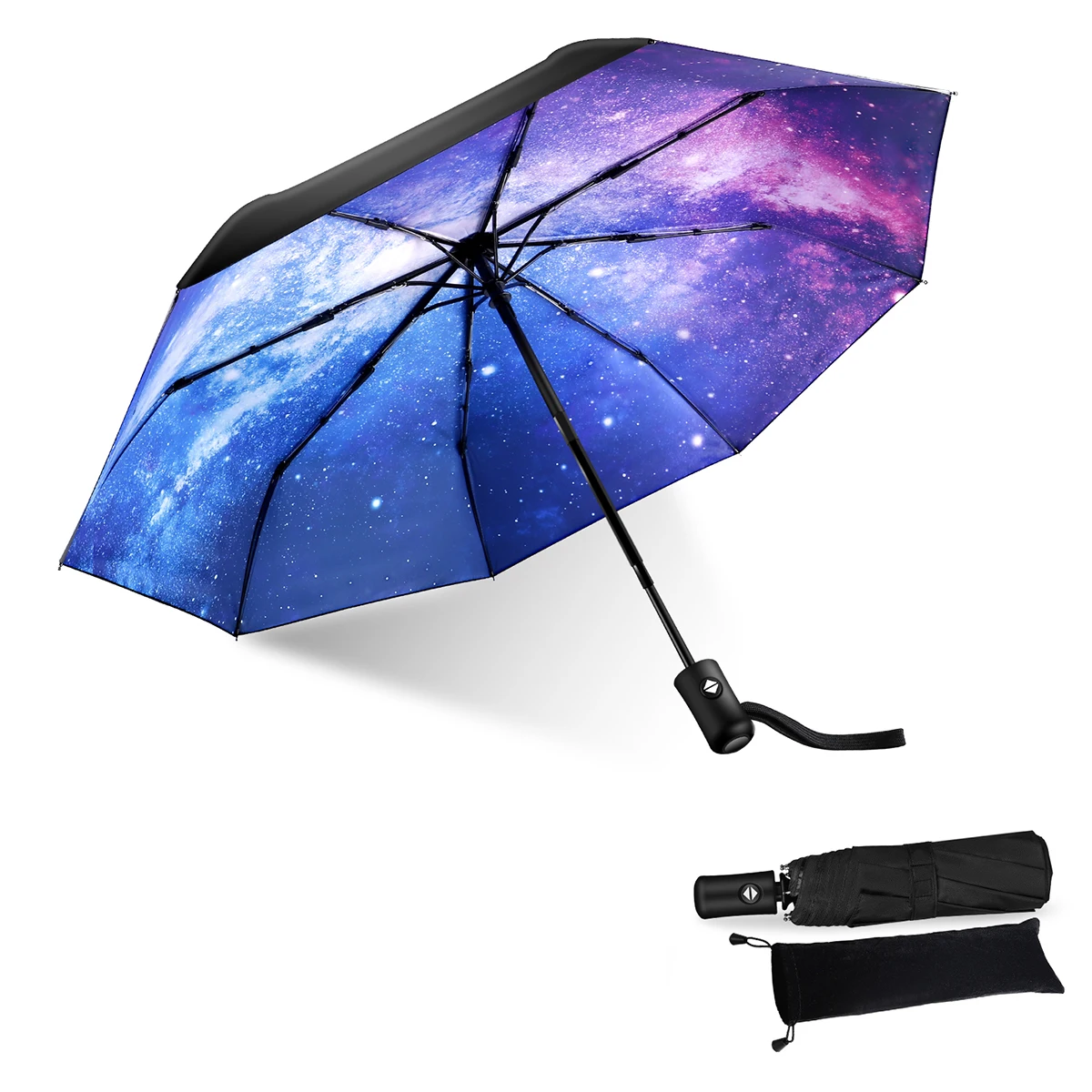 Automatischer 8-Rippen-Regenschirm, winddicht, automatischer Regenschirm, Sternenhimmel, Retro-Stil, für Herren, faltbar, für Reisen, weiblich, schwarz, UV-Schutz, Beschichtung, Regenschirm Image