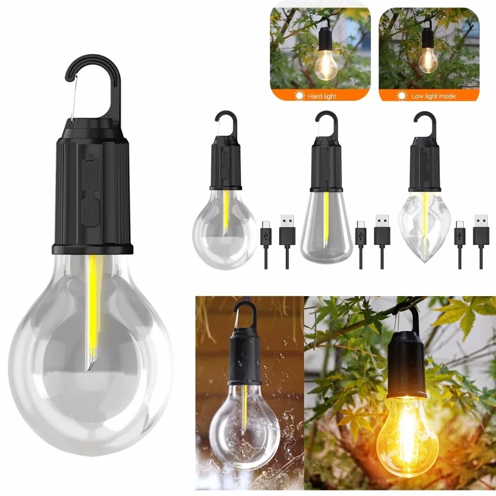 Tragbare hängende Vintage Vintage Laterne im Freien warmes Zelt Licht LED Laterne Glühbirne mit Haken LED Zelt Licht Typ-C USB wiederauf ladbare Lampe