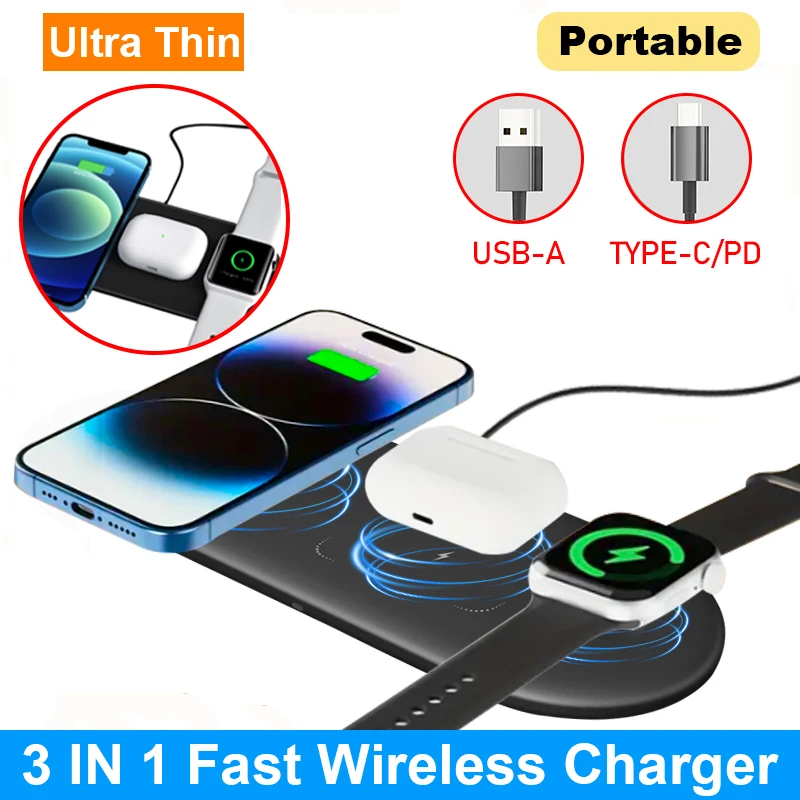 USB/PD Drahtlose Ladegerät Desktop Telefon/Uhr/Kopfhörer Ladegeräte Für iPhone 16/15/14/13/12 iWatch 10 ~ 2 SE AirPods Pro Schnelle Aufladung Image