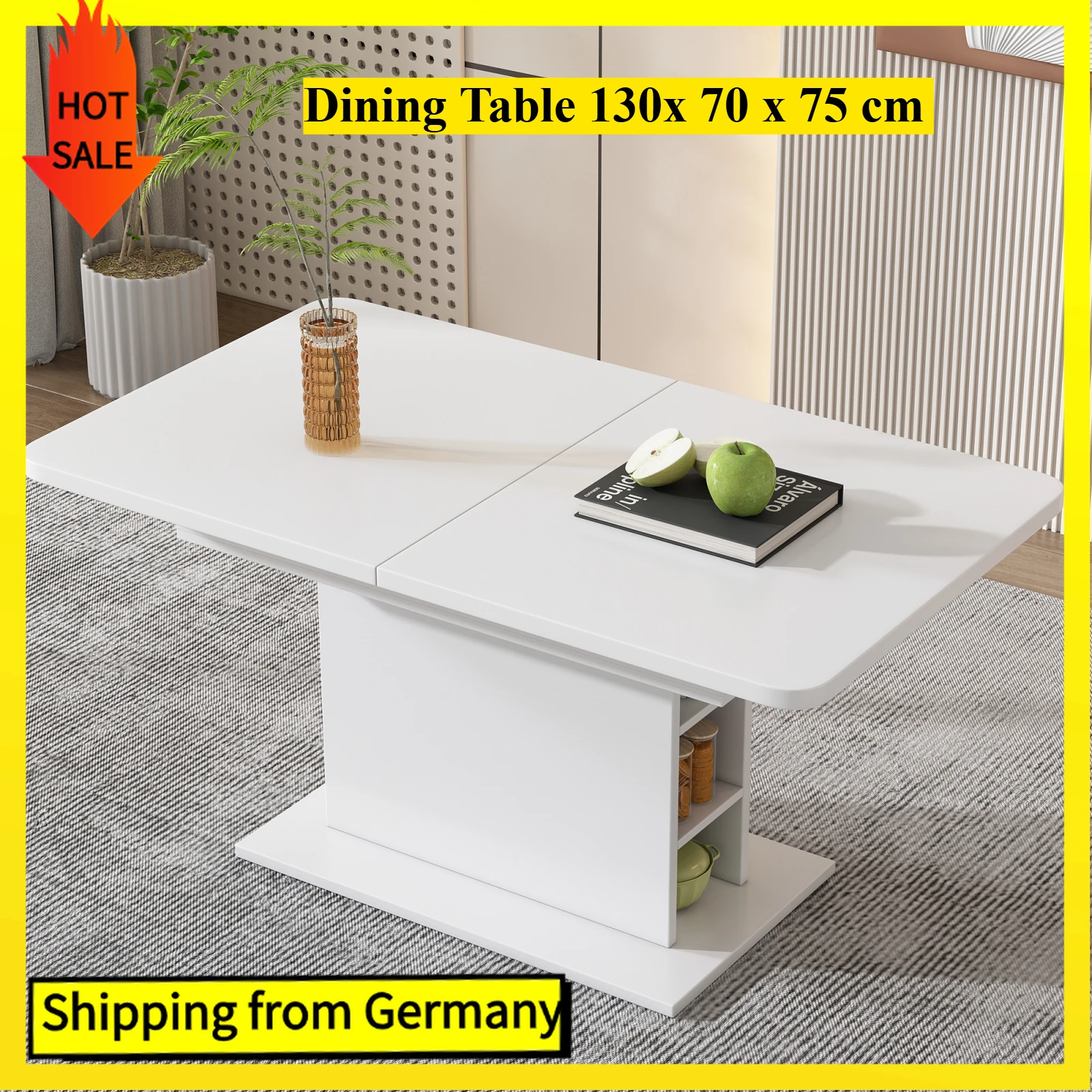 Comanlai Ausziehbarer Esstisch mit Stauraum, rechteckiger Esstisch, Couchtisch, multifunktionaler Esstisch, weiß