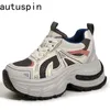 AUTUSPIN Retro Frauen Turnschuhe für Sommer Hohe Plattform Keile Damen Schuhe Gemischte Farbe Weibliche Bequeme Gemütliche Freizeit Sneaker Frau