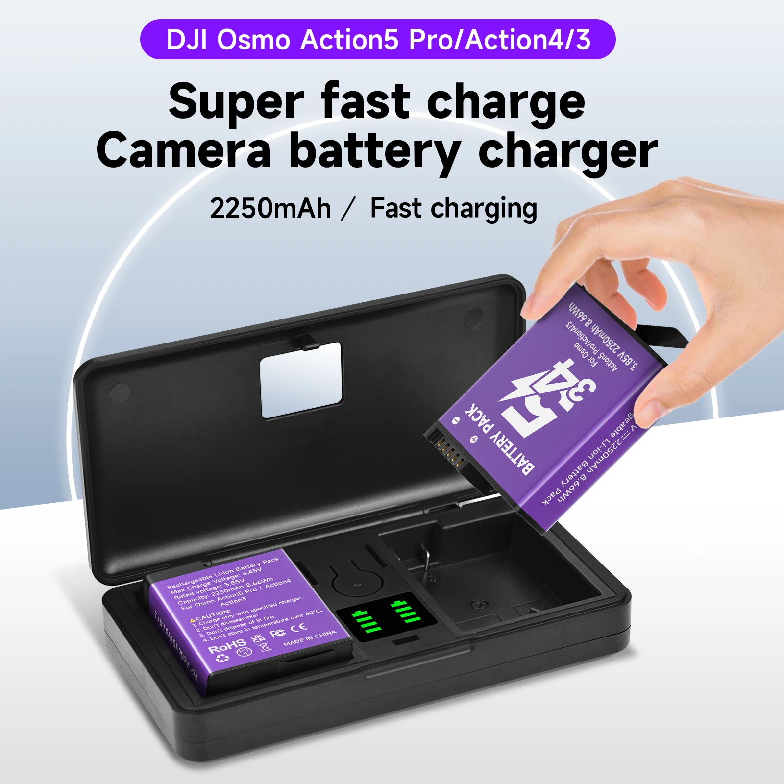 Für DJI Osmo Action 5 Pro Action 6 Action 4 Kamera Batterie 2250 mAh Batterien + LCD Ladegerät Für DJI Osmo360 action 4/3 Zubehör Image
