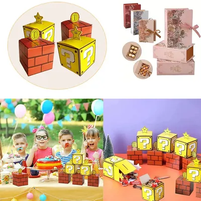 Square Mystery Blind Box Empty Cartoon Question Mark Brick Box for Party Games Lucky Draw Gifts Fun Prize Packaging Supplies