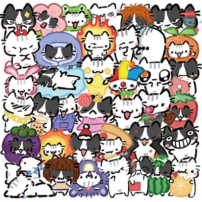  54 Stück transparente Cartoon-Katzen-Aufkleber | Wasserfeste PET-Aufkleber für Gitarre und Tagebücher (Anime Worlds Store) Image