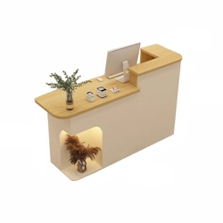 Rezeption Theke Bar Kasse Schreibtisch Holzoptik und Beige 80cm R Image