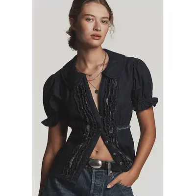 The Keira Denim Waisted Blouse by Pilcro