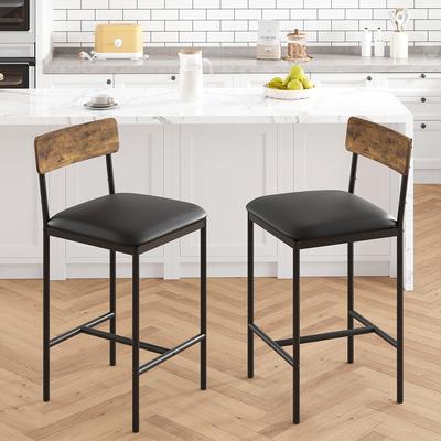 Bar Stools Set of 2 or 4, Upholstered Bar Chairs with Back, 25.5 Inches Kitchen Bar Stools with Footrest