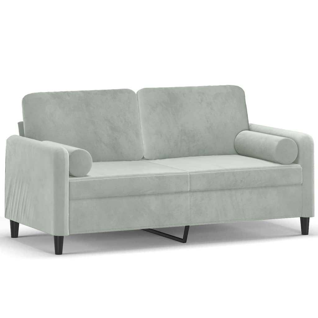 vidaXL 2-Sitzer-Sofa mit Zierkissen Hellgrau 140 cm Samt Image