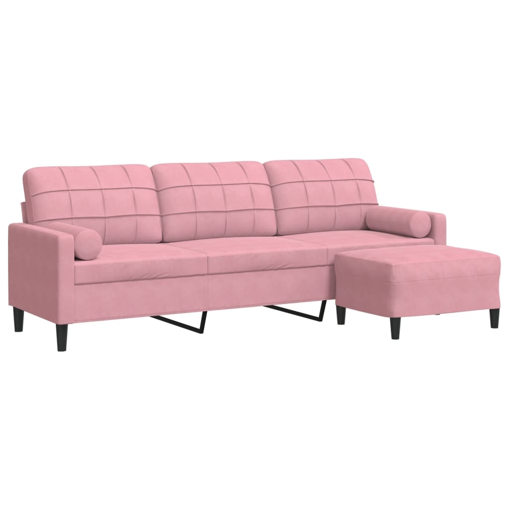 vidaXL 3-Sitzer-Sofa mit Hocker Rosa 210 cm Samt Image