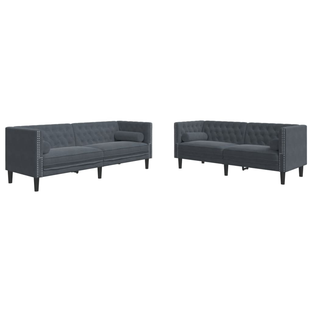 vidaXL 2-tlg. Chesterfield-Sofa-Set mit Nackenrollen Dunkelgrau Samt Image