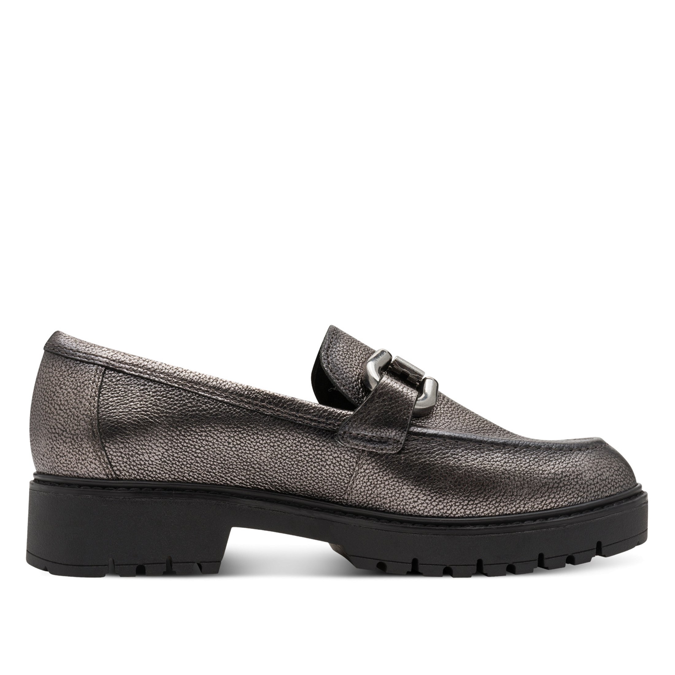 Tamaris Damen Zinn Silber Leder Loafer Slip-On Plateauschuhe