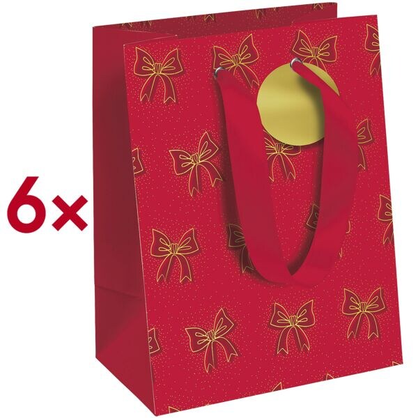 Clairefontaine 6er-Pack Geschenktaschen »Excellia Schleifen« M rot, 21.5x25.3x10.2 cm Image