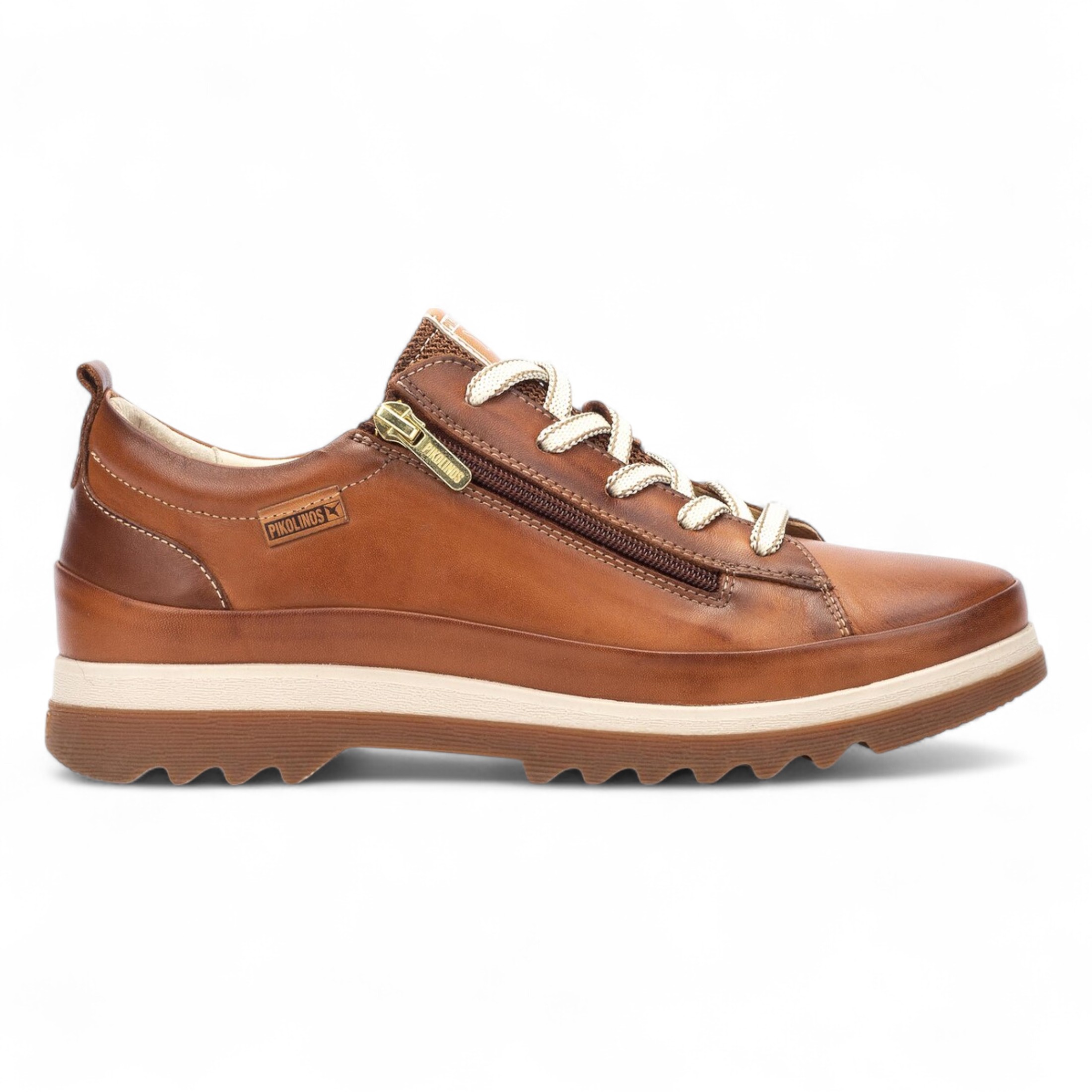 Pikolinos Damen Brandy Brown Leder Schnürsenkel & Reißverschluss Sneakers - Vigo