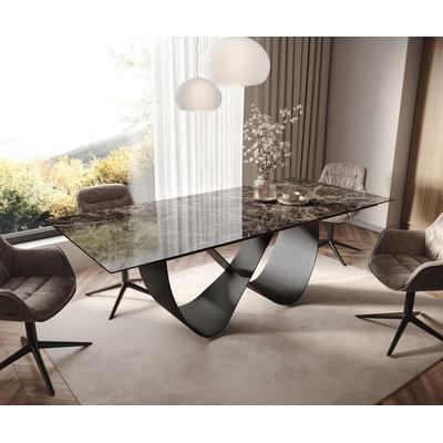 DELIFE Esstisch Edge 180-220x100 Keramik Laminam® Emperador Extra Lucidato Dunkelbraun Infinity Metall Schwarz ausziehbar, Esstische Image