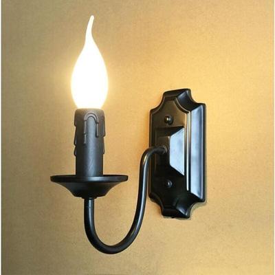 Ymyny - E14 Wandlampe, europäische Eisenkerzen-Wandlampe, amerikanische Retro-Schwarz-Wandlampe, Image