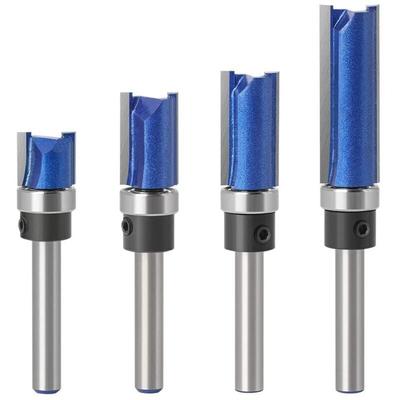 4 Bündigfräser)Set mit 4 Bündigfräsern mit 6-mm-Schaft – mit Starterring oben – Nutfräser für Holz Image
