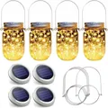 Lampe solaire avec couvercle de pot Mason, 20 led, guirlande lumineuse féerique avec poignées pour lanterne suspendue de jardin, Patio, fête de mariage (sans pot)