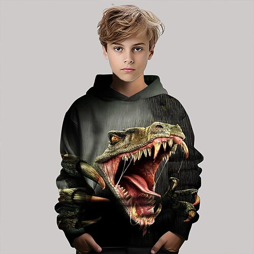 Jungen 3D Dinosaurier Kapuzensweatshirt Langarm Frühling Herbst Mode Streetwear Kinder 4-12 Jahre Mit Kapuze Outdoor Lässig Täglich Normale Passform Image