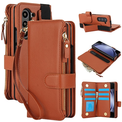 Handy Hülle Handyhüllen Für Samsung Galaxy Z Fold 7 Z Fold 6 Z Fold 5 Z Fold 4 Brieftaschenhülle Reisverschluss Mit Handgelenkschlaufe Kartenfach Retro PC PU-Leder Image