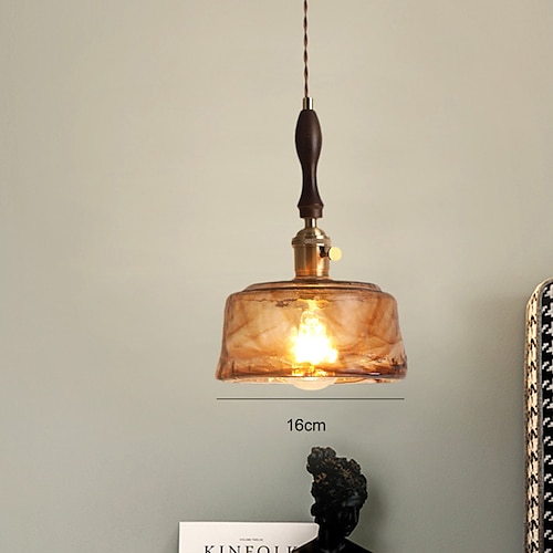 LED-Pendelleuchte, Mini-Pendelleuchte aus Glas und Holz, Deckenleuchte mit Glasschirm, klare Glas-Pendelleuchte für Schlafzimmer, Wohnzimmer, Esszimmer, Küche Image