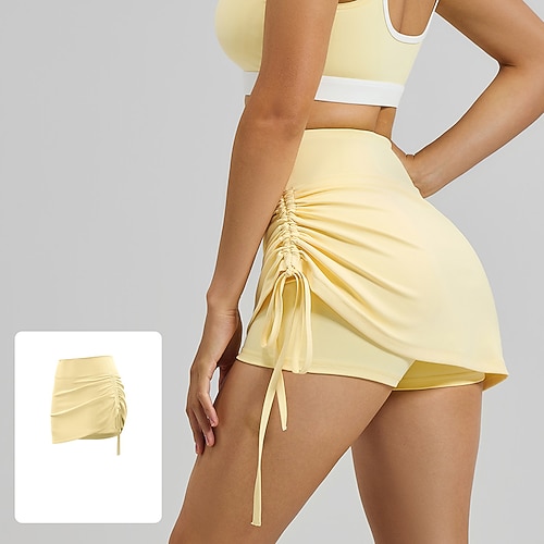 Damen Sportshort mit Tight 2 in 1 Bauchkontrolle Hohe Taille Fitnessstudio Volleyball Training Unterteile Einfarbig Schwarz Weiß Gelb Sport Sportkleidung Image