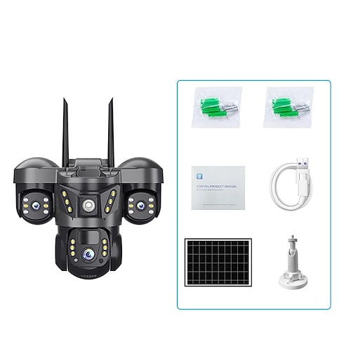 Solarkamera mit drei Objektiven und Zwei-Wege-Audio für den Außenbereich, wasserdicht, IP66, eingebauter Akku, Sicherheits-CCTV, 6K HD, 4G-Netzwerkkamera Image