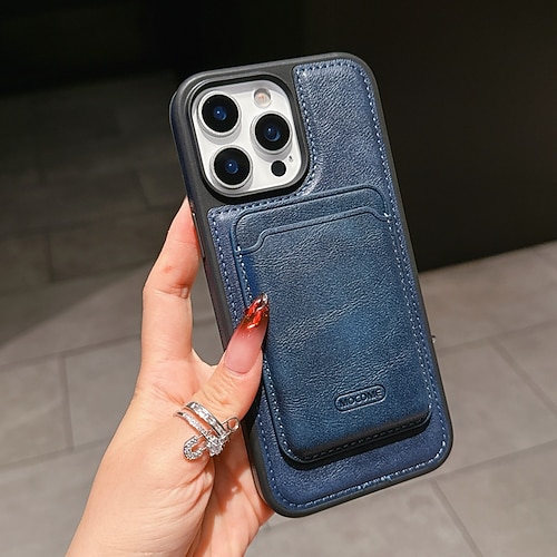 Handy Hülle Handyhüllen Für iPhone 17 Pro Max 17 Air 16 15 14 Pro Max Plus 16e 13 Pro Max Rückseite Magnetisch Kartenfach Stoßfest Retro TPU PU-Leder Image