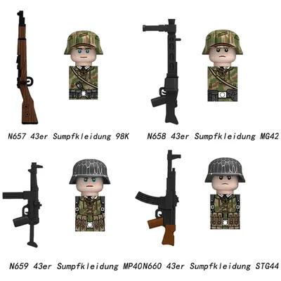 WW2 Militär Armee Soldat Figuren Bausteine Deutsche Infanterie Sumpf Camouflage Feld Krieger Waffe Arme DIY Modell Ziegel Spielzeug Image